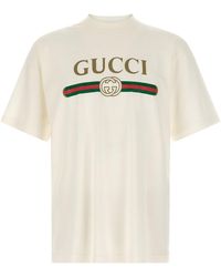 Gucci - ' Web' Print T-shirt With 'incrocio Gg' - Lyst