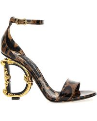 Dolce & Gabbana - Animal-print Sandals With Logo Heel - Lyst