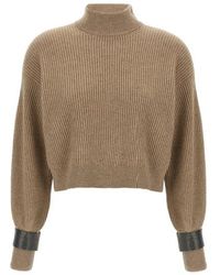 Brunello Cucinelli - Maglione Crop Polsini Monile - Lyst