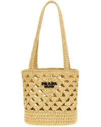 Prada - Crochet Logo Handbag Hand Bags Beige - Lyst