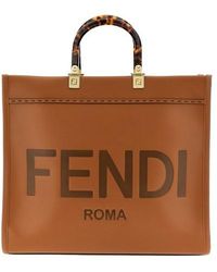 Fendi - ' Sunshine Large' Tote Bag With Embossed Logo In Leather - Lyst