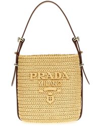 Prada - Logo Raffia Bucket Bag - Lyst