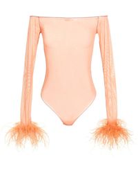 Oséree - Feather Transparent Mesh Bodysuit - Lyst