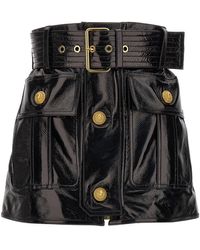 Balmain - Belt-up Shiny Leather Skirt - Lyst