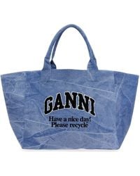 Ganni - 'blue Oversized Canvas' Shopping Bag - Lyst