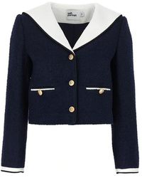 Self-Portrait - 'navy Boucle Contrast Collar' Blazer - Lyst