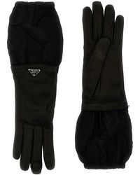 Prada - Logo Nylon Leather Gloves - Lyst