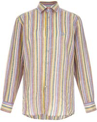 Etro - Striped Linen Shirt With Embroidered Logo - Lyst