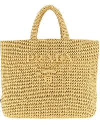 Prada - Crochet Raffia Shopping Bag - Lyst