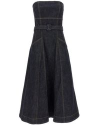 Self-Portrait - Denim Bandeau Midi Dress Abiti Blu-Donna - Lyst