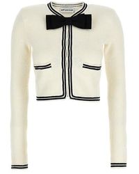 Self-Portrait - 'cream Bow Jacquard' Cardigan - Lyst