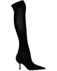 Rene Caovilla - High-Leg Knitted Boots With Rhinestone Detailing - Lyst