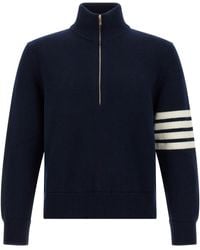 Thom Browne - Pullover Mit Halbem Reißverschluss Und 4 Bar - Lyst
