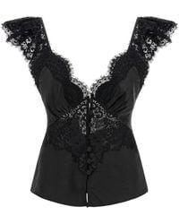 Self-Portrait - 'black Satin Lace' Top - Lyst