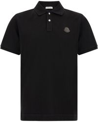 Moncler - Leather Logo Patch Polo Shirt - Lyst