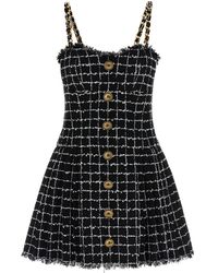 Balmain - Tweed Dress With Chain Straps - Lyst