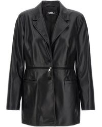 Karl Lagerfeld - Recycled Leather Blazer Blazer And Suits Nero - Lyst