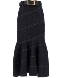 Self-Portrait - 'indigo Denim Belted Midi' Skirt - Lyst