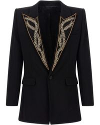 Balmain - Blazer Mit Blattstickerei - Lyst
