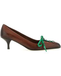 Prada - Leather Pumps With Laces - Lyst
