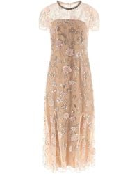 Self-Portrait - 'pink Flower Sequin Embellished Midi' Dress - Lyst