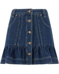 FARM Rio - Denim Skirt With Flounces - Lyst
