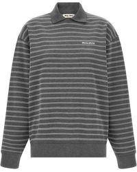 Miu Miu - Striped Collared Sweatshirt - Lyst