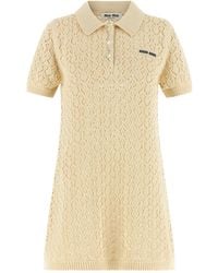Miu Miu - Mini Polo Dress With Pointelle Knit - Lyst