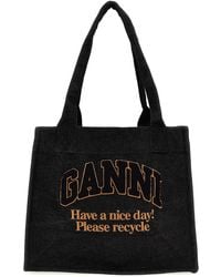 Ganni - 'large Easy Shopper Denim' Shopping Bag - Lyst