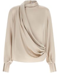 Brunello Cucinelli - Asymmetric Draped Blouse - Lyst