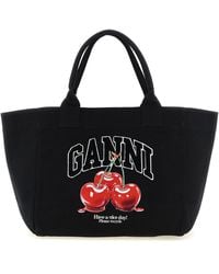 Ganni - 'black Medium Cherry Tote' Shopping Bag - Lyst