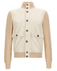 Brunello Cucinelli - Leather Jacket With Knit Inserts - Lyst