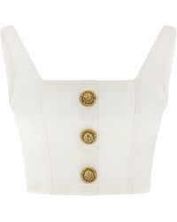 Balmain - Cotton Crop Top With Lion Buttons - Lyst
