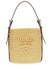Prada - Logo Raffia Bucket Bag - Lyst