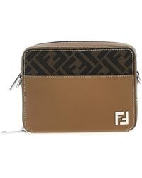 Fendi - FF Logo Print Leather Crossbody Bag - Lyst