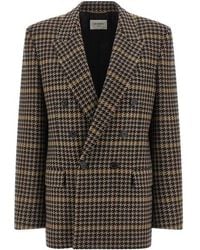 Saint Laurent - Double-breasted Houndstooth Blazer - Lyst