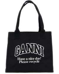 Ganni - 'large Easy Shopper Contrasted Logo' Shopping Bag - Lyst