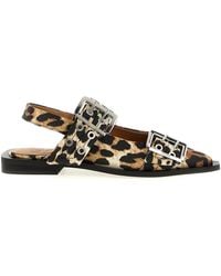 Ganni - Slingback "Leopard Satin Feminine Buckle" - Lyst