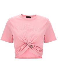 Versace - Bropped T-shirt With Embroidered Logo Pin - Lyst