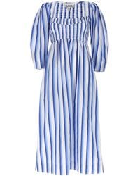 Ganni - Striped Smock Stitch Dress - Lyst