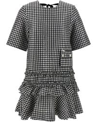 Ganni - 'Crinkled Taffeta Check' Dress - Lyst
