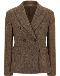 Brunello Cucinelli - Donegal Wool Double-breasted Blazer - Lyst
