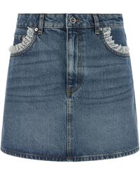 Ganni - Denim And Lace Skirt - Lyst