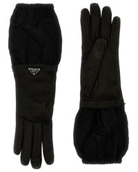 Prada - Logo Nylon Leather Gloves - Lyst