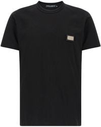 Dolce & Gabbana - T-Shirt With Metal Logo Plaque - Lyst