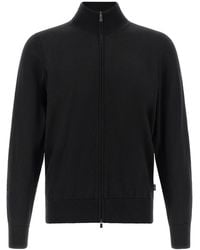 BOSS - Virgin Wool Zip-Up Cardigan With Stand Collar - Lyst