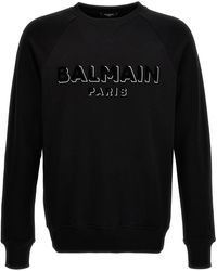 Balmain - Sweatshirt Mit Geflocktem Logo - Lyst