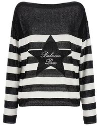 Balmain - Logo Embroidery Striped Sweater - Lyst