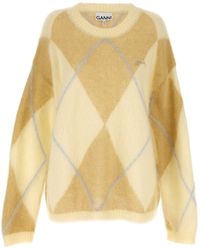 Ganni - Logo Embroidery Diamond Sweater - Lyst
