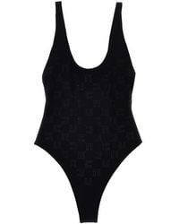 Elisabetta Franchi - Rhinestone Logo One-Piece Swimsuit Beachwear Nero - Lyst